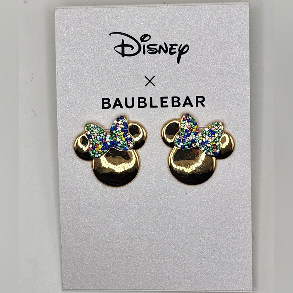 New Disney Baublebar Multicolored Gold Bow Minnie Earrings